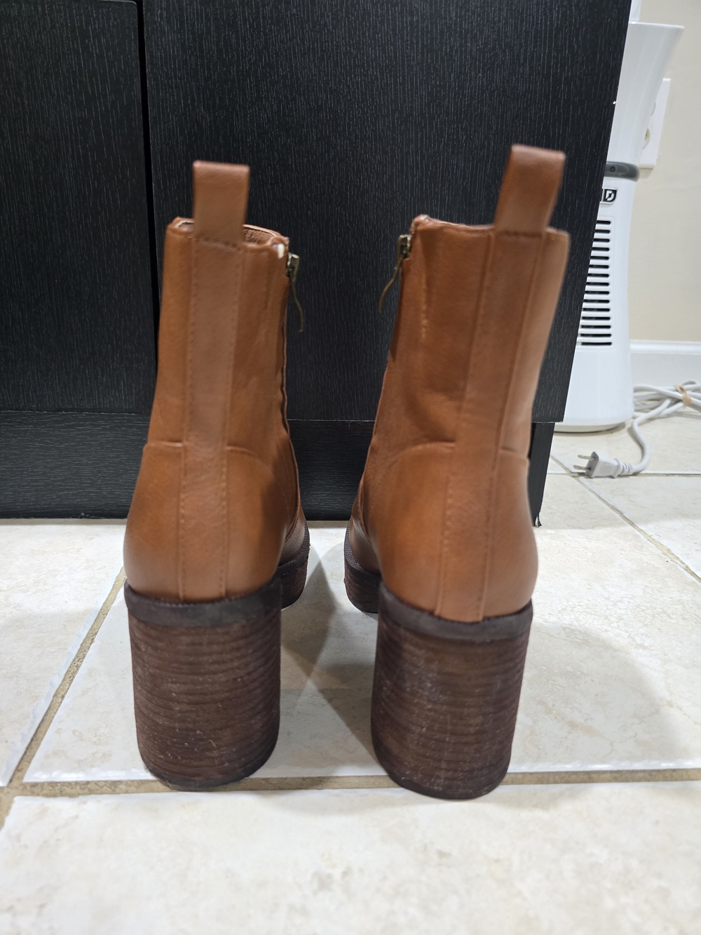 Women's Cognac Platform Block Heel Ankle Boots - Picture 6 of 6